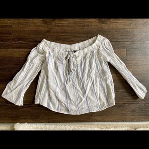 White and Blue Off The Shoulder Shirt